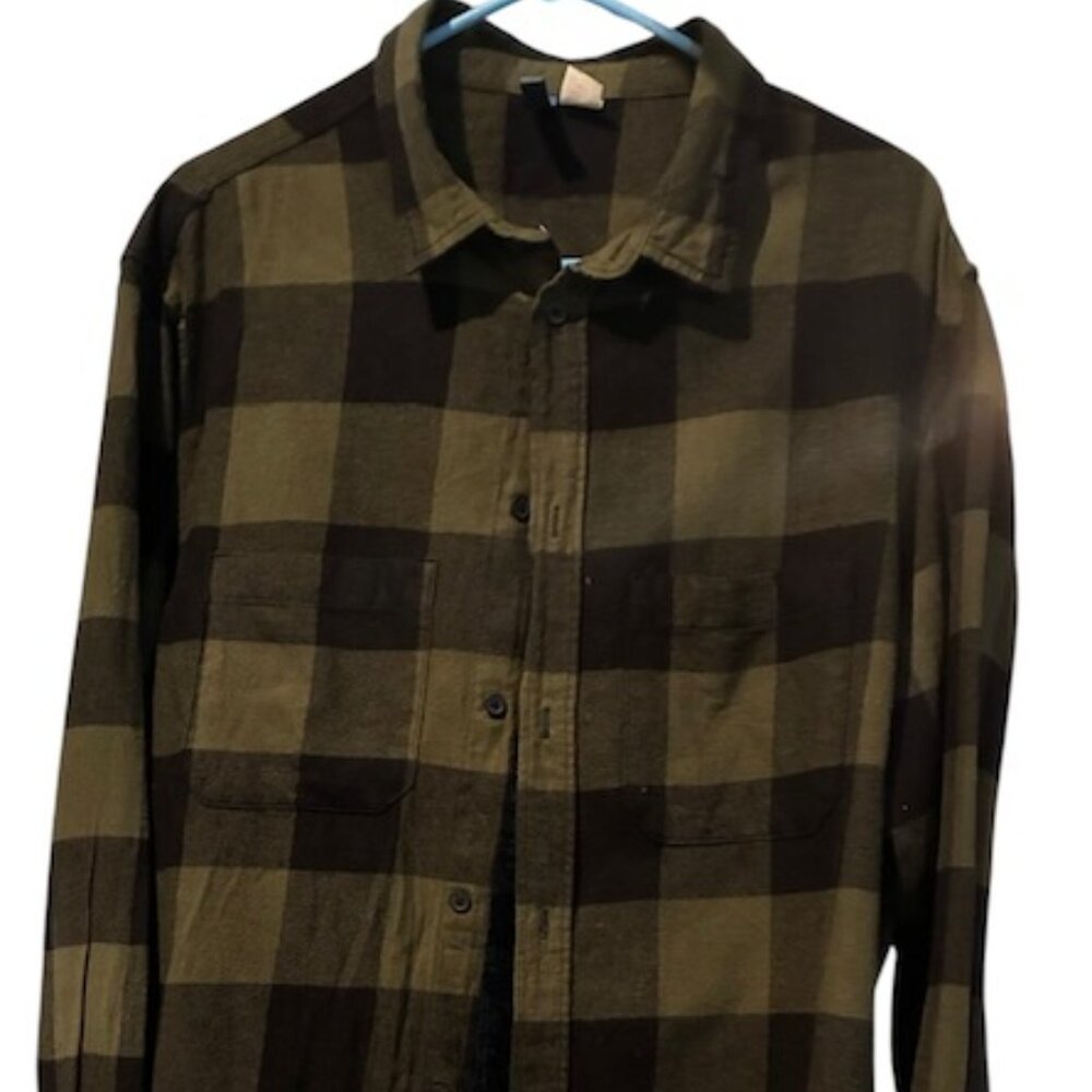 H&M Divided Long Sleeve Collared Button Down Flannel Shirt-Size XL-Grn/Blk Plaid - Picture 3 of 7